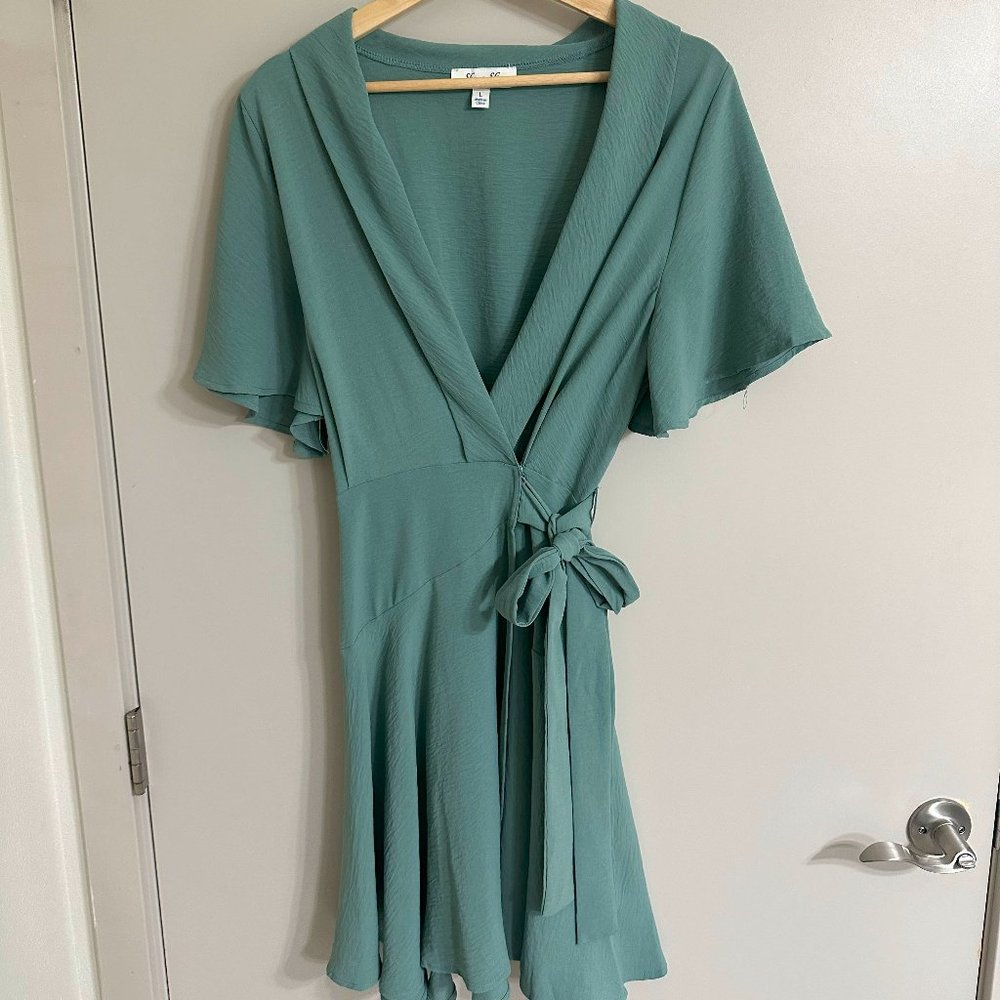 Women's Large Teal Wrap Short Dress